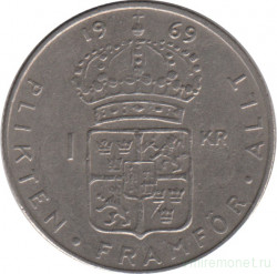 Монета. Швеция. 1 крона 1969 год.
