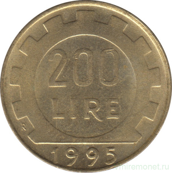 Монета. Италия. 200 лир 1995 год.