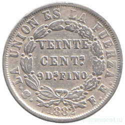 Монета. Боливия. 20 сентаво 1882 год.