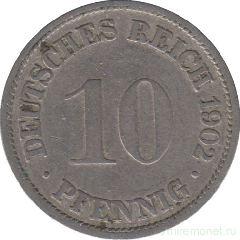 Монета. Германская империя. 10 пфеннигов 1902 год. (F).