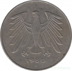 Монета. ФРГ. 5 марок 1980 год. Монетный двор - Гамбург (J).