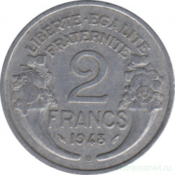 Монета. Франция. 2 франка 1948 год. Монетный двор - Бомонт (B).