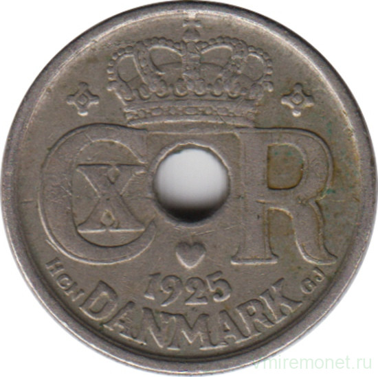 Монета. Дания. 10 эре 1925 год.