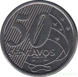 Монета. Бразилия. 50 сентаво 2012 год.