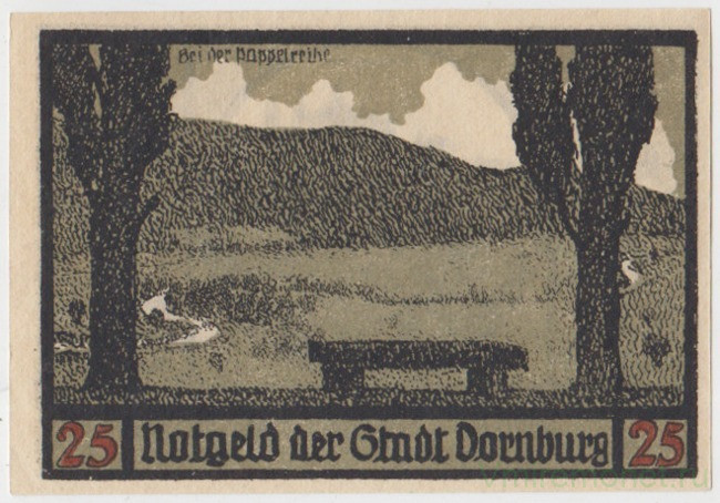Бона. Нотгельд. Германия. Город Дорнбург. 25 пфеннигов 1921 год. Реверс 2. Вариант 281.1.2.2.