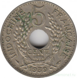 Монета. Французский Индокитай. 5 сантимов 1939 год.