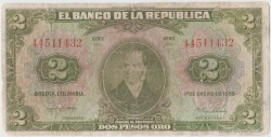 Банкнота. Колумбия. 2 песо 1955 год. Тип 390d.