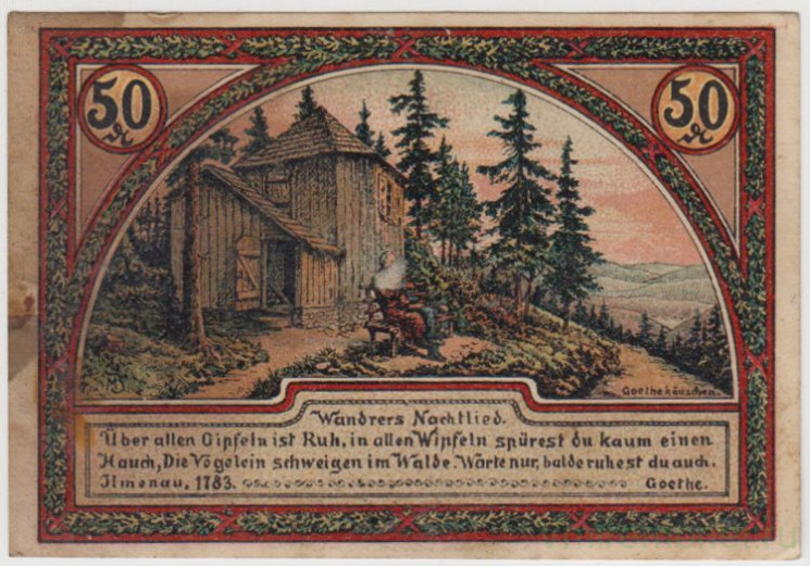 Бона. Нотгельд. Германия. Город Илменау. 50 пфеннигов 1921 год. Вариант 643.3.4.