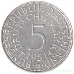 Монета. ФРГ. 5 марок 1951 год. Монетный двор - Карлсруэ (G).  