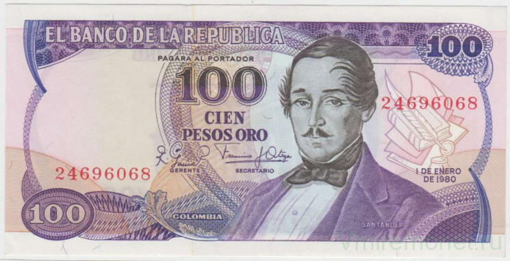 Банкнота. Колумбия. 100 песо 1980 год. Тип 418b.
