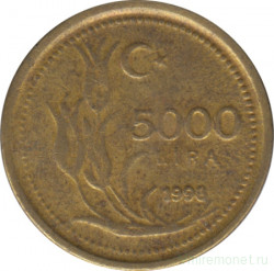 Монета. Турция. 5000 лир 1998 год. 3,5 грамма.