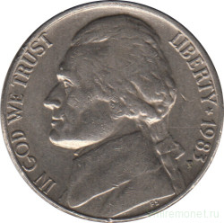 Монета. США. 5 центов 1983 год. Монетный двор P.