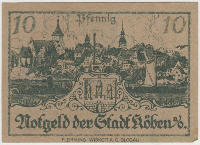 Бона. Нотгельд. Германия. Город Кёбен (Хобенья.Польша). 10 пфеннигов 1920 год. Вариант 714.1.1.