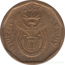 Монета. Южно-Африканская республика (ЮАР). 10 центов 2007 год.