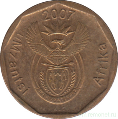 Монета. Южно-Африканская республика (ЮАР). 10 центов 2007 год.
