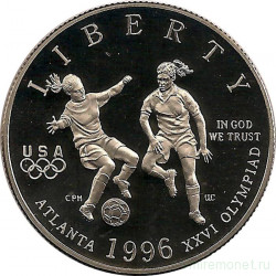Монета. США. 50 центов 1996 год (S). XXVI летние олимпийские игры Атланта 1996. Женский футбол.