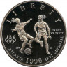 Аверс. Монета. США. 50 центов 1996 год (S). XXVI летние олимпийские игры Атланта 1996. Женский футбол.