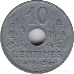 Монета. Франция. 10 сантимов 1943 год. Правительство Виши.