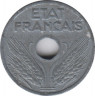 Монета. Франция. 10 сантимов 1943 год. Правительство Виши. рев.