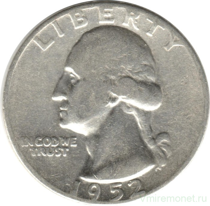 Монета. США. 25 центов 1952 год.
