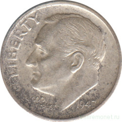 Монета. США. 10 центов 1947 год. Серебряный дайм Рузвельта. Монетный двор S.