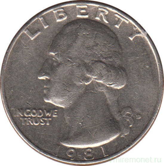 Монета. США. 25 центов 1981 год. Монетный двор D.