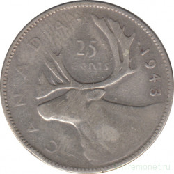 Монета. Канада. 25 центов 1943 год.
