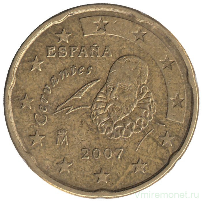 Монета. Испания. 20 центов 2007 год.  Монета. Испания. 20 центов 2007 год.