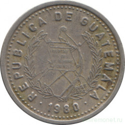 Монета. Гватемала. 5 сентаво 1980 год.