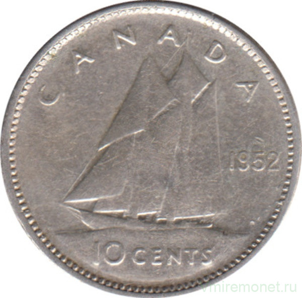 Монета. Канада. 10 центов 1952 год.
