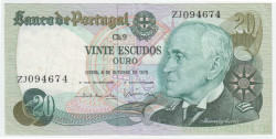 Банкнота. Португалия. 20 эскудо 1978 год. Тип 176b (6).