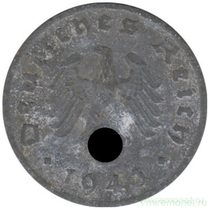 Монета. Германия. Третий Рейх. 1 рейхспфенниг 1943 год. Монетный двор - Карлсруэ (G). Монета. Германия. Третий Рейх. 1 рейхспфенниг 1943 год. Монетный двор - Карлсруэ (G).