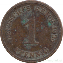 Монета. Германия (Германская империя 1871-1922). 1 пфенниг 1905 год. (G).