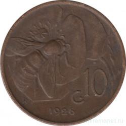 Монета. Италия. 10 чентезимо 1926 год.