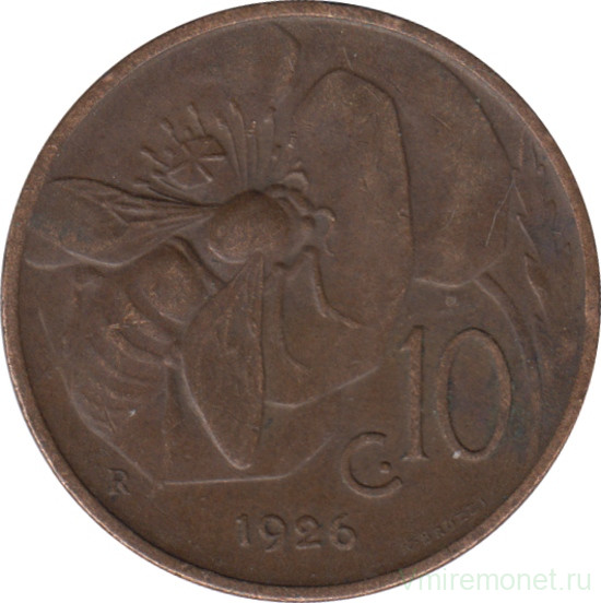 Монета. Италия. 10 чентезимо 1926 год.