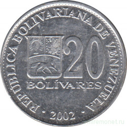 Монета. Венесуэла. 20 боливаров 2002 год.