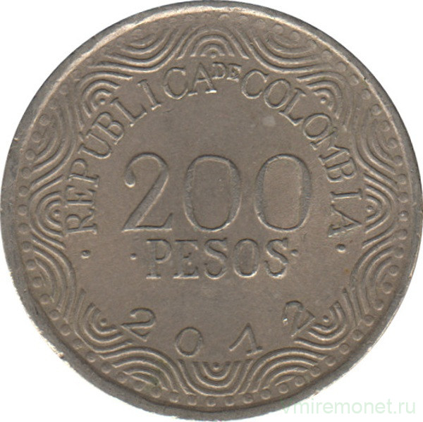 Монета. Колумбия. 200 песо 2012 год. Новый тип.