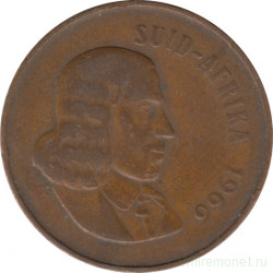 Монета. Южно-Африканская республика (ЮАР). 2 цента 1966 год. Аверс - "SUID-AFRIKA".