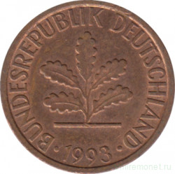 Монета. ФРГ. 1 пфенниг 1993 год. Монетный двор - Гамбург (J).