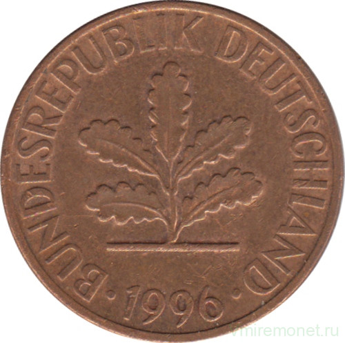 Монета. ФРГ. 2 пфеннига 1996 год. Монетный двор - Штутгарт (F).