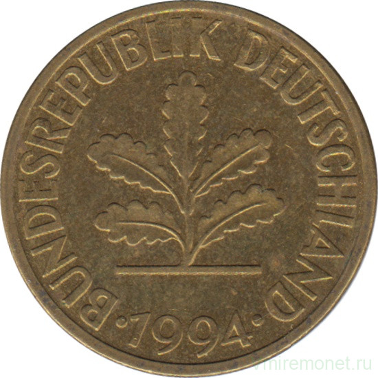 Монета. ФРГ. 10 пфеннигов 1994 год. Монетный двор - Гамбург (J).