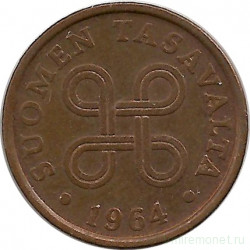 Монета. Финляндия. 5 пенни 1964 год.
