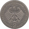 Монета. ФРГ. 2 марки 1990 год. Курт Шумахер. Монетный двор - Карлсруэ (G). рев.