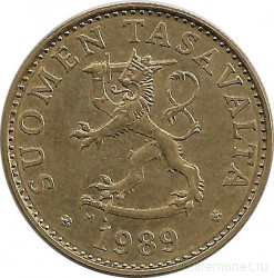 Монета. Финляндия. 50 пенни 1989 год.