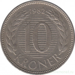 Монета. Дания. 10 крон 1982 год.