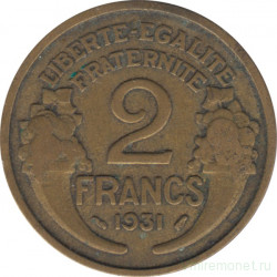 Монета. Франция. 2 франка 1931 год.