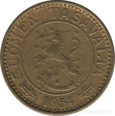 Монета. Финляндия. 10 марок 1954 год.