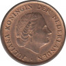 Монета. Нидерланды. 1 цент 1969 год. Рыба. рев.