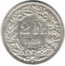 Монета. Швейцария. 2 франка 1939 год.