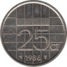 Монета. Нидерланды. 25 центов 1986 год. ав.